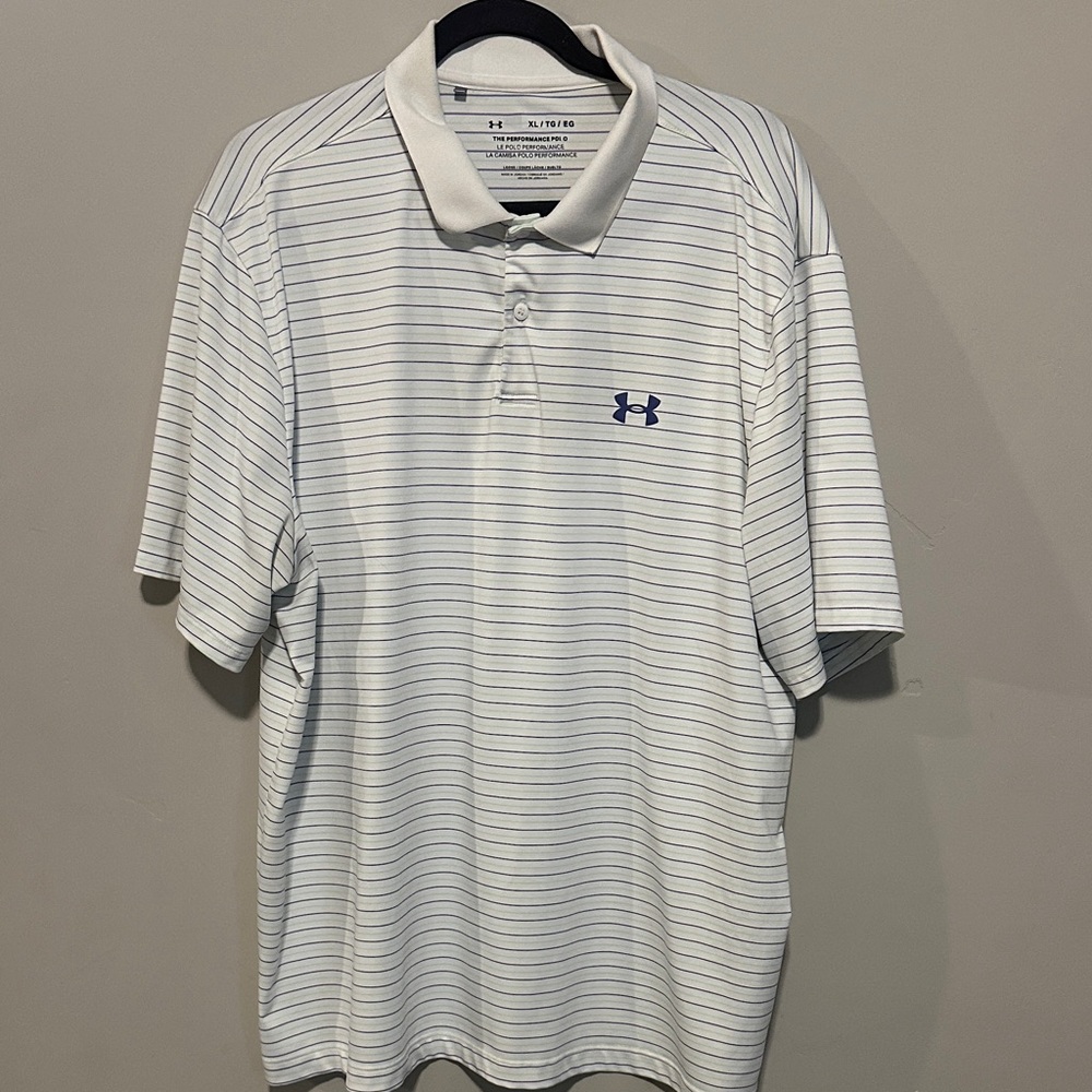 Under Armour Men's Polo Shirt - White with Blue Stripes